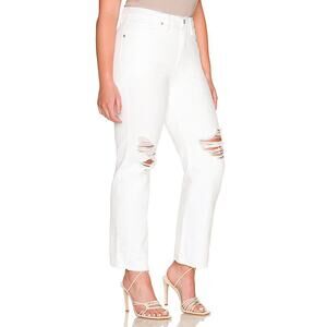 Good American Good '90s Duster Natural Fray Jeans in White035 Size 10/30